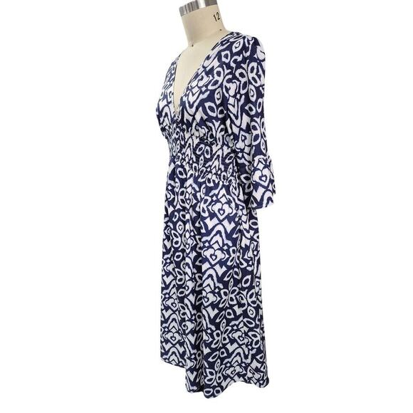 Navy Blue/White Summer Dress Elastic High Waist V-Neck Sz XL Lightweight - Picture 1 of 5
